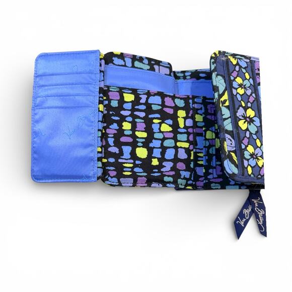 Vera Bradley Indigo Pop Euro Tri-Fold Wallet Quilted Floral Cotton Blue - Picture 5 of 6